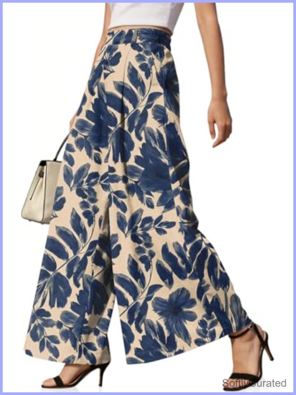 Linen Palazzo Pants High Waist Pleated Wide Leg Trousers with Pockets